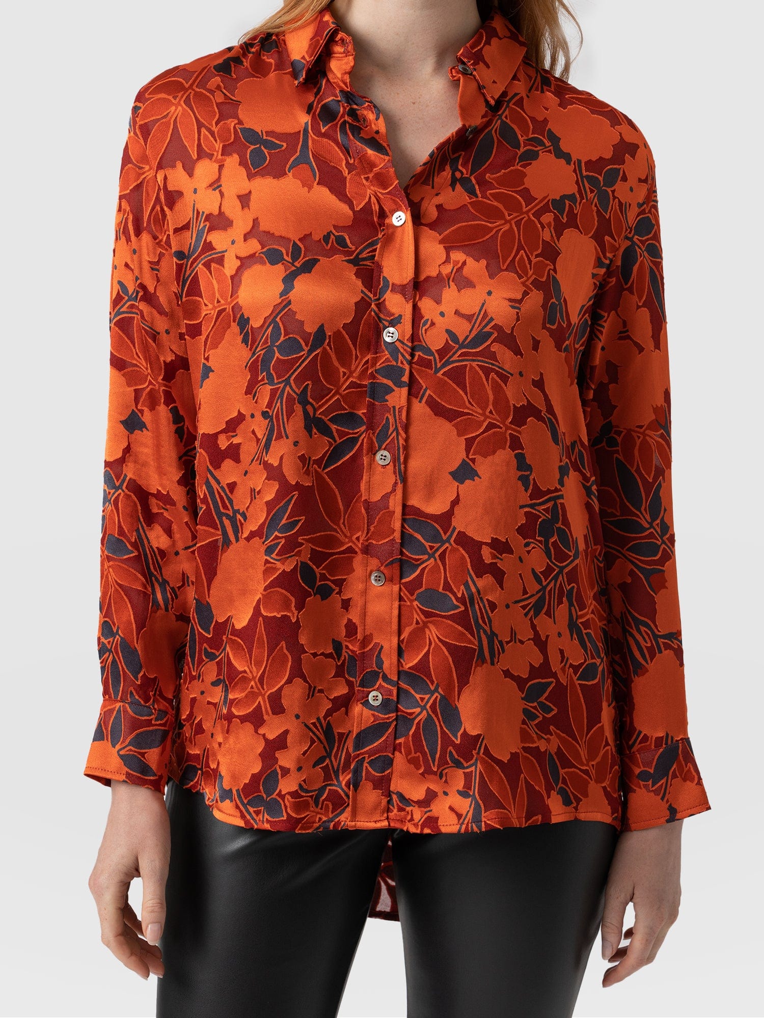 Boyfriend Shirt Orange Floral Burnout - Women's Shirt | Saint + Sofia® USA